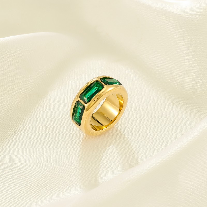  Tarnish-Resistant Stainless Steel Ring with Green Stones | Affordable Jewelry / YHTSR-2501001
