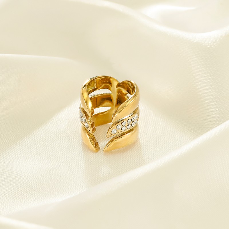  Stainless Steel Open Band Ring with Cubic Zirconia /YHTSR-2501002