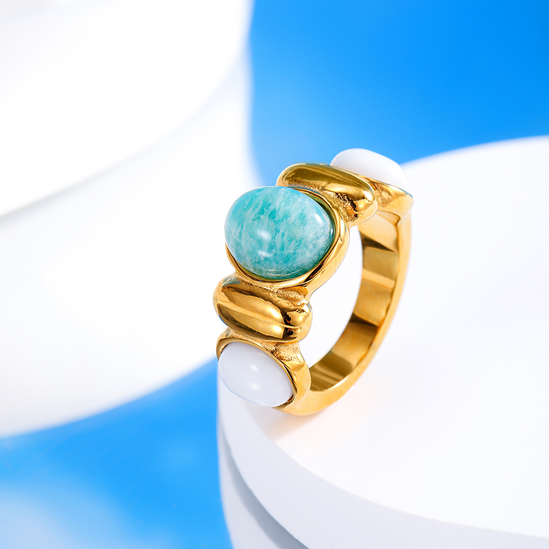 Ivanda Stainless Steel Natural Stone Rings YHTSR-2501317