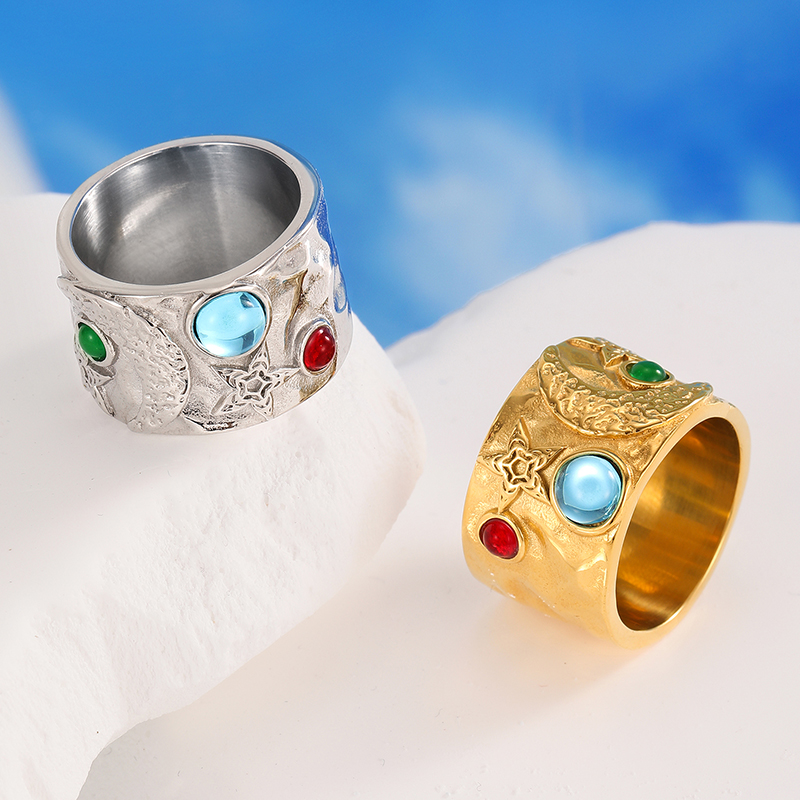 Ivanda Stainless Steel Natural Stone Rings YHTSR-2501096