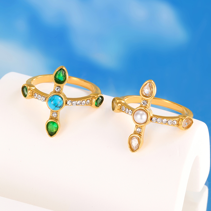 Ivanda Stainless Steel Natural Stone Rings YHTSR-2501123
