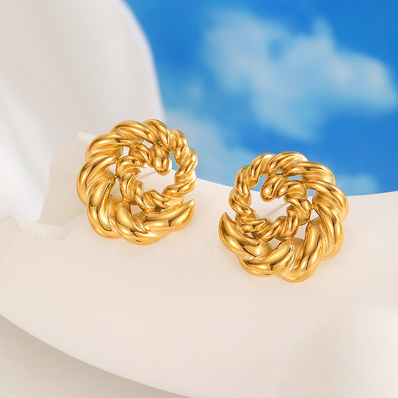 Ivanda Stainless steel retro spiral pattern earrings YHTSE-2501899